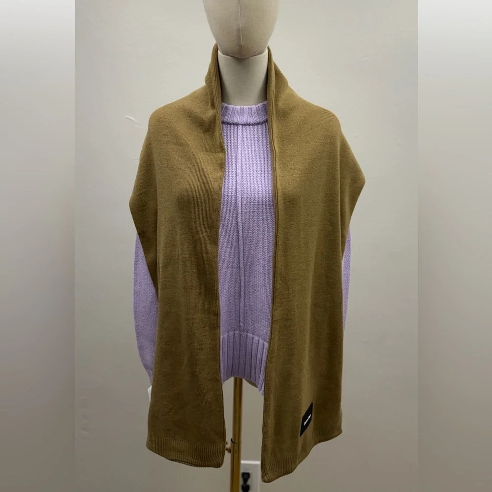 Calvin Klein Knit Scarf Tan Brown Minimal Logo Soft Acrylic Winter Unisex